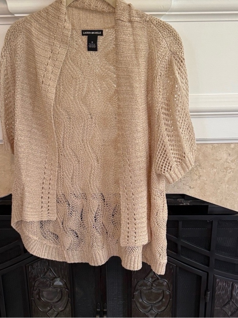 LAUREN MICHELLE BEIGE OPEN KNIT DRAPED CARDIGAN M